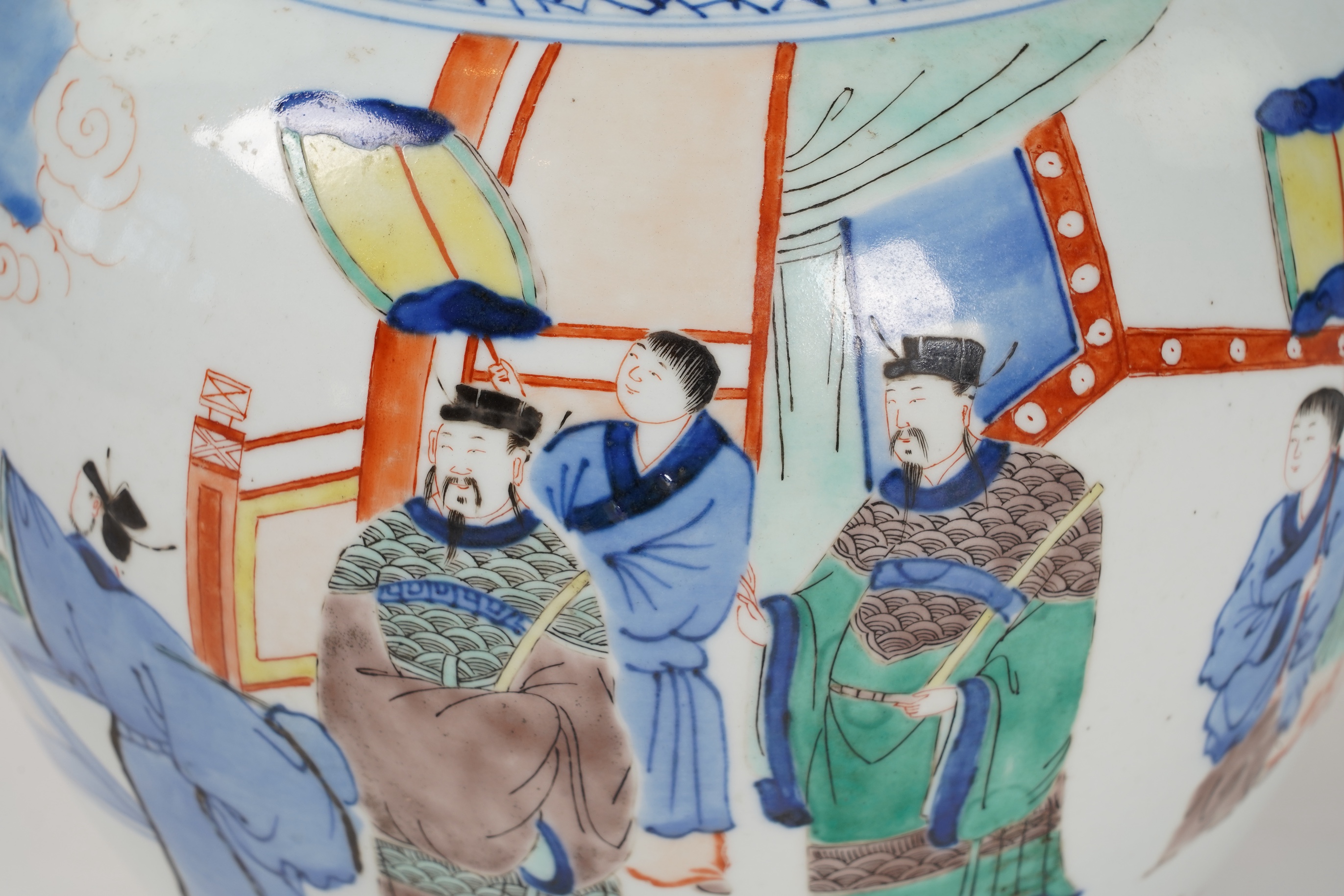 A Chinese wucai ‘figures’ jar, Transitional style